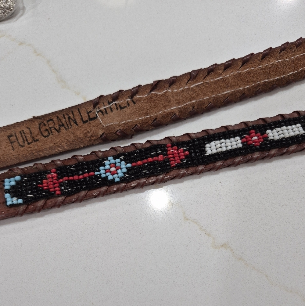 Kids 30"  Beaded Full Grain  Leather Belt.